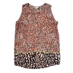 CAbi Beguile Leopard Print Button Up Sheer Sleeveless V-Neck Tunic Top - SIZE M